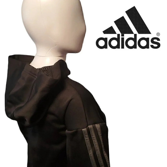 Adidas | Black Hoodie with Gray Stripes | Kangaroo pocket | NWOT - Picture 3 of 8